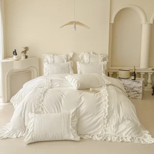 Princess Style Washed Cotton Bedding Set with Pillowcase bed sheet Single Full Bed Linen Purple Duvet Cover Queenking Double Bed