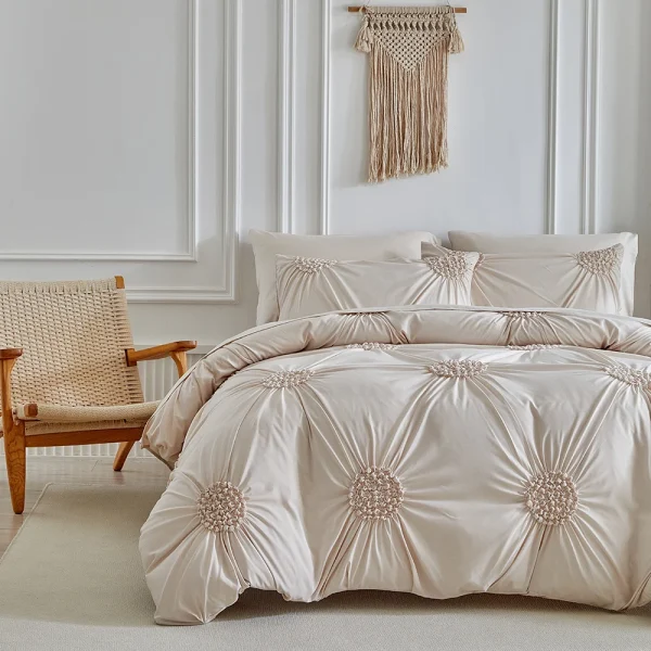 Spring summer new flower quilt set 3 sets Circular pinching, pleated design, simple and advanced, with zipper and corner belt, - Image 2