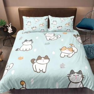 Kitten Set Queen Size Duvet Cover for Children Light Blue Adult Space Bedding Set Individual Pillowcase,Duvet Cover or Set