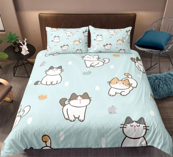 Kitten Set Queen Size Duvet Cover for Children Light Blue Adult Space Bedding Set Individual Pillowcase,Duvet Cover or Set