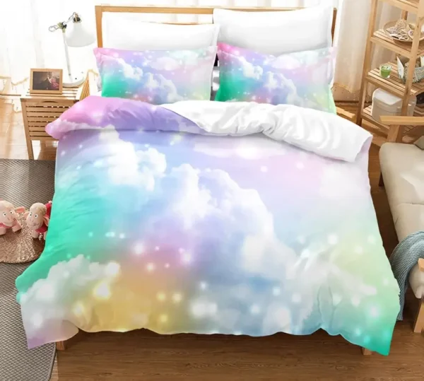 Clouds Duvet Cover Set Iridescent Dream Cloud Bedding Set Women Kawaii Aesthetic Style King Size 2/3pcs Polyester Quilt Cover
