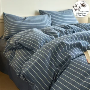Luxury 100% Cotton Stripe 3-Piece Duvet Cover Set (1 Duvet Cover + 2 Pillowcases),Yarn-Dyed,Soft Bedding Set, Multiple Sizes
