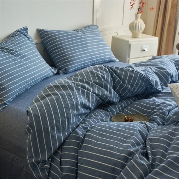 Luxury 100% Cotton Stripe 3-Piece Duvet Cover Set (1 Duvet Cover + 2 Pillowcases),Yarn-Dyed,Soft Bedding Set, Multiple Sizes - Image 2