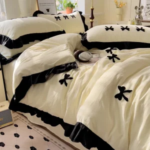 Korean Version Of Hepburn Style Bedding Sets 4-piece Bed Sheet Quilt Cover Solid Color Duvet Cover For Girl Spring Decor Home