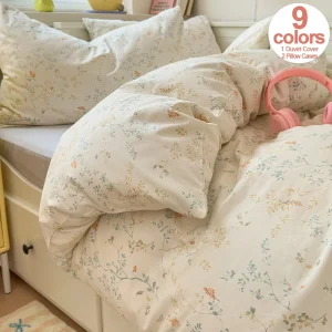 Luxury Floral 100% Cotton Bedding Set 3Pcs,Duvet Cover Set with 2 Pillowcases - Wrinkle-Resistant, Breathable for All Seasons