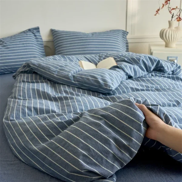 Luxury 100% Cotton Stripe 3-Piece Duvet Cover Set (1 Duvet Cover + 2 Pillowcases),Yarn-Dyed,Soft Bedding Set, Multiple Sizes - Image 4