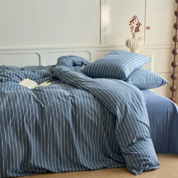 Luxury 100% Cotton Stripe 3-Piece Duvet Cover Set (1 Duvet Cover + 2 Pillowcases),Yarn-Dyed,Soft Bedding Set, Multiple Sizes - Image 5