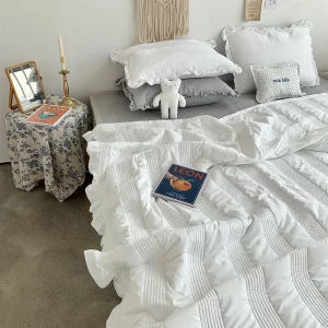2024 New Korean Chiffon Summer Quilt Three Piece Set Air-condition Quilt Kids Adult Quilts Polyester Washable Home Use 이불