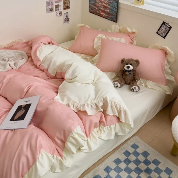 Ins Princess Bedding Set 2024 New Duvet Cover Fresh Blue Solid Color Floral Wrinkled Yann Bed Set Of Four Pieces Bed Sheets - Image 4