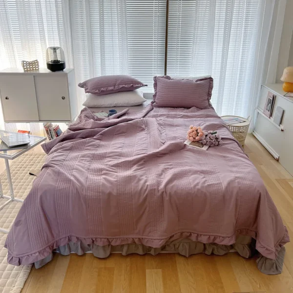 2024 New Korean Chiffon Summer Quilt Three Piece Set Air-condition Quilt Kids Adult Quilts Polyester Washable Home Use 이불 - Image 4